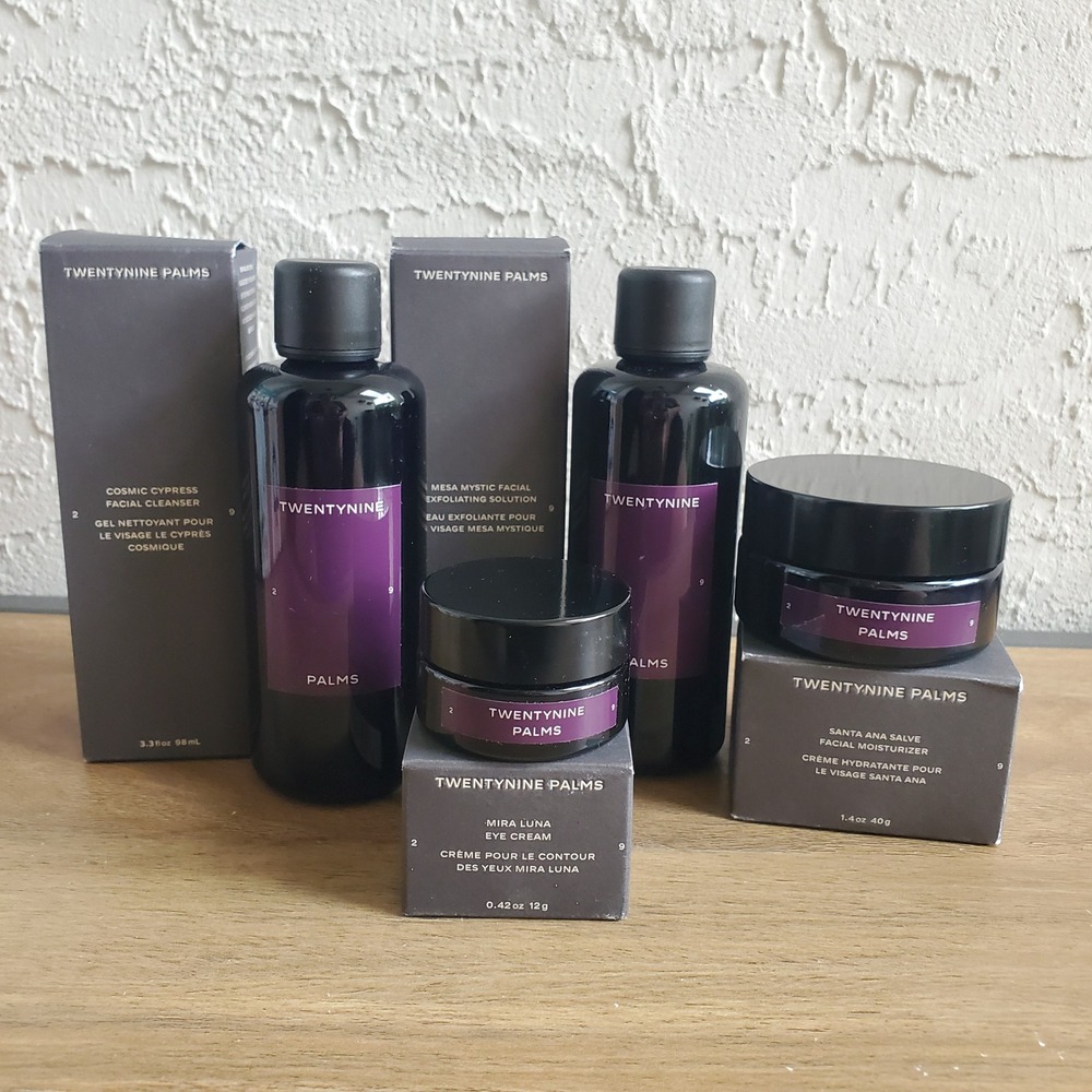 TwentyNine Palms Facial Skincare Set Cleanser Exfoliator Eye Cream Moisturizer